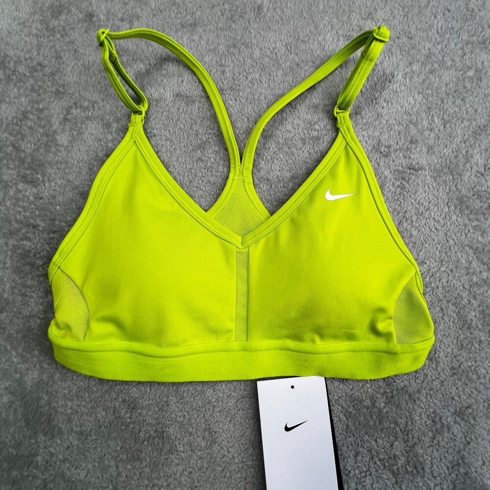Nike Indy Sports Bra Women XS Lime Green Performance Light Support Padded V Neck